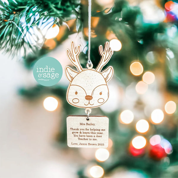 Christmas Tree Decoration - Personalised Teacher Gift Reindeer