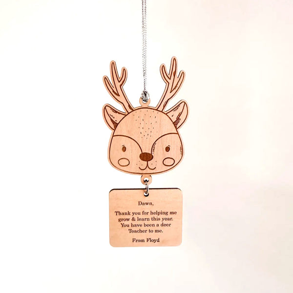 Christmas Tree Decoration - Personalised Teacher Gift Reindeer