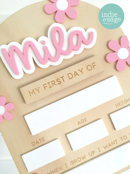 Personalised Back To School Board (Beautiful Floral Pink Design)