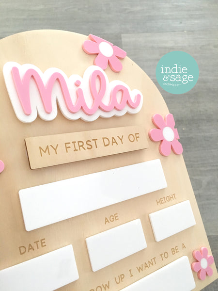 Personalised Back To School Board (Beautiful Floral Pink Design)