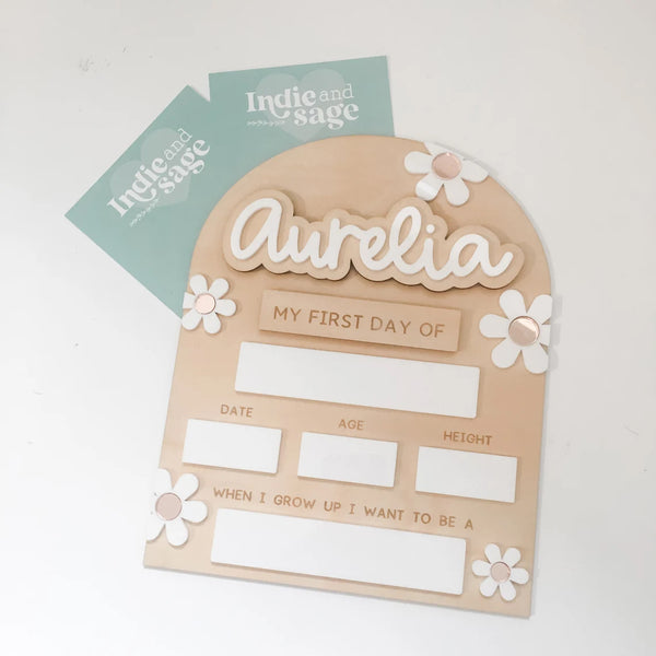 Personalised Back To School Board - White & Rose Gold Floral Design
