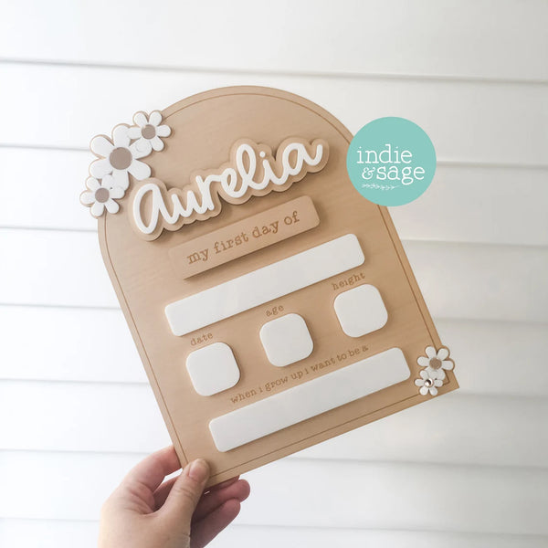 Personalised Back To School Board - Aurelia White & Rose Gold Flower Design