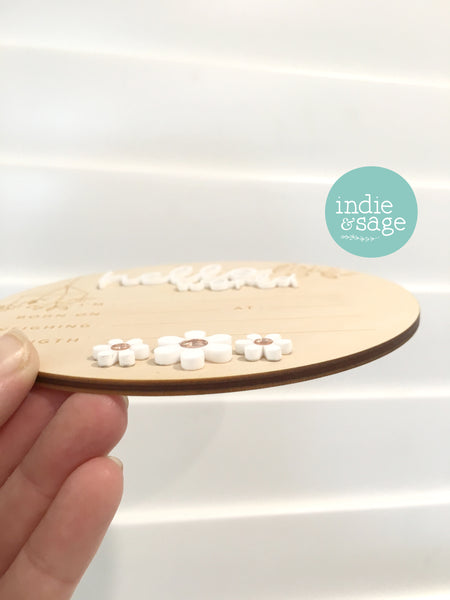 Hello World Birth Announcent Plaque - nature mobile and daisy design.