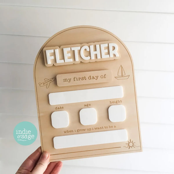 Personalised Back To School Board - Transport Sun Design