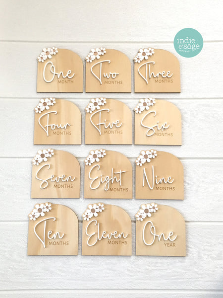 Baby Milestone Disc Set - White and Rose Gold Flowers (Matching Birth Announcement available)