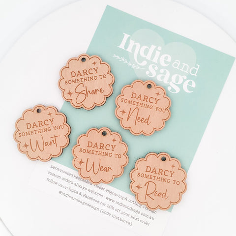 Cute Mini Personalised Scalloped Christmas Something To Gift Tags, Mindful Gift Tags, Christmas Gift Tags, Wooden Gift Tags, Personalised Christmas Gift Tags