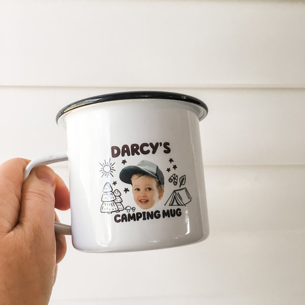 Personalised Kids Camping Mug - Kids Enamel Photo Mug