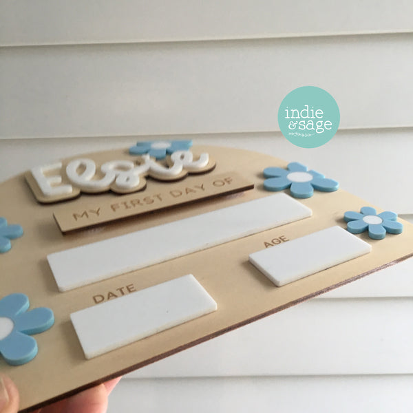 Personalised Back To School Board - Mini Baby Blue Floral Design