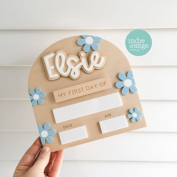 Personalised Back To School Board - Mini Baby Blue Floral Design