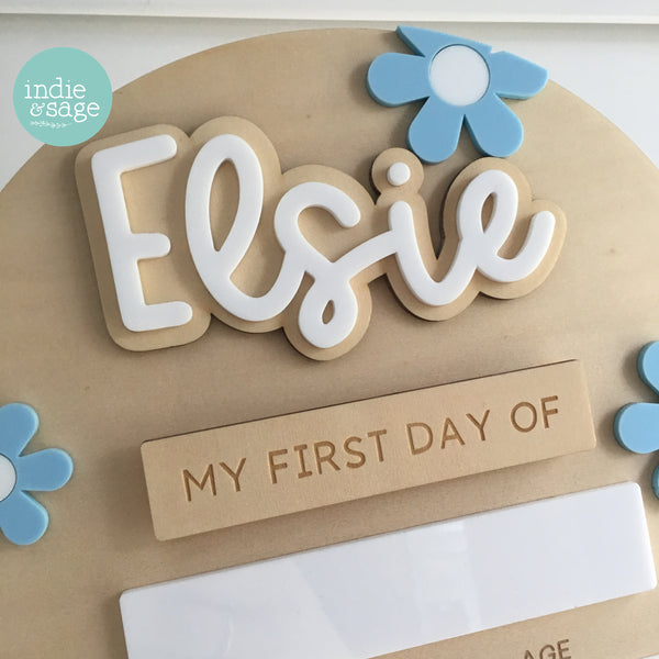 Personalised Back To School Board - Mini Baby Blue Floral Design