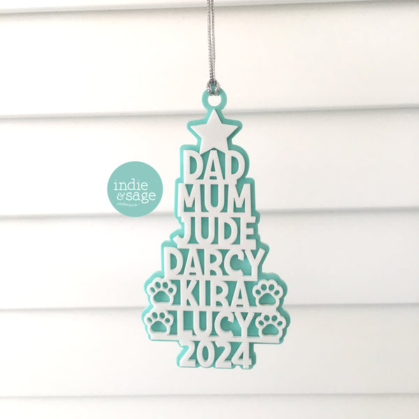 Christmas Tree Decoration - Personalised Family Christmas Tree Decoration (Two Tone Design)