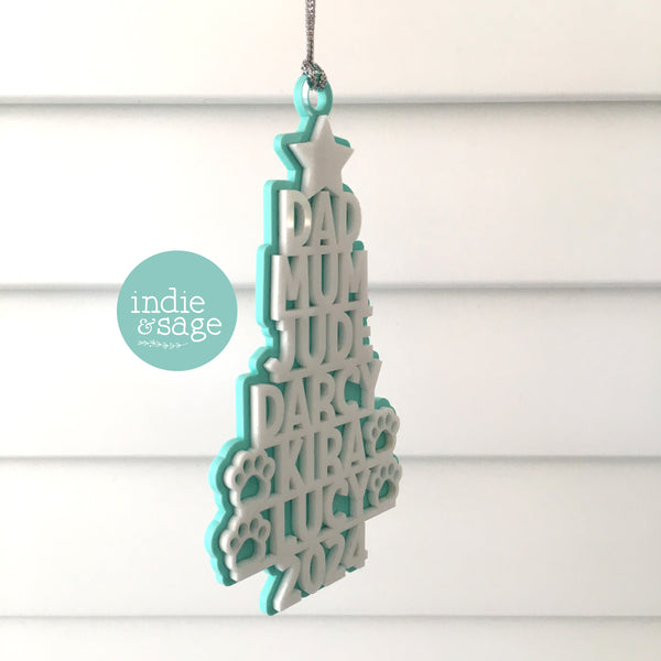 Christmas Tree Decoration - Personalised Family Christmas Tree Decoration (Two Tone Design)
