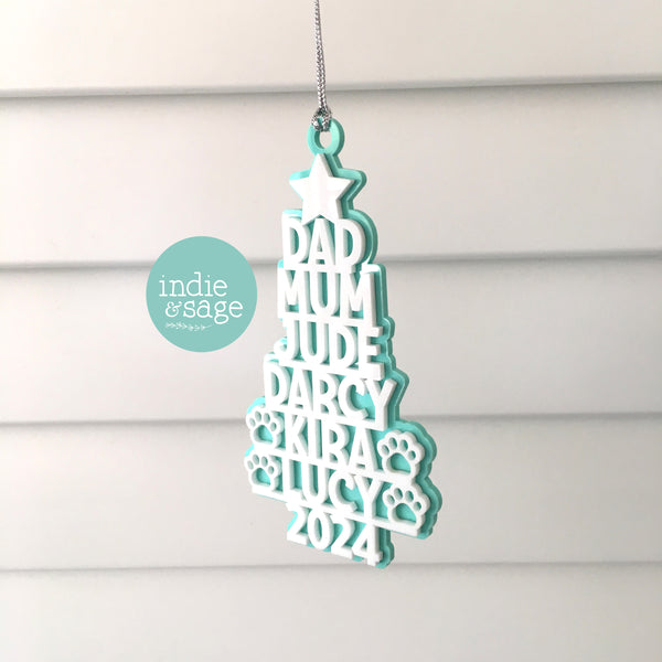 Christmas Tree Decoration - Personalised Family Christmas Tree Decoration (Two Tone Design)