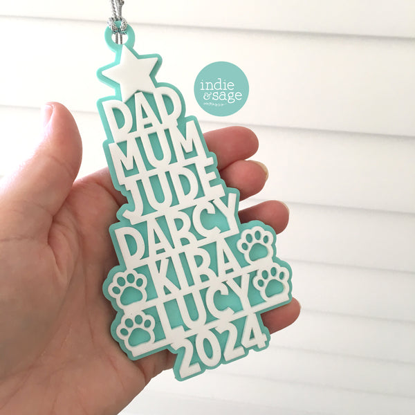 Christmas Tree Decoration - Personalised Family Christmas Tree Decoration (Two Tone Design)
