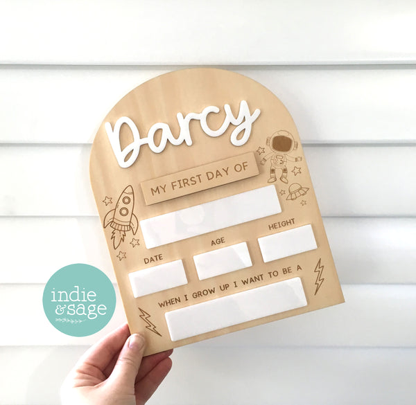Personalised First/Last Day Back To School Board - Space Design