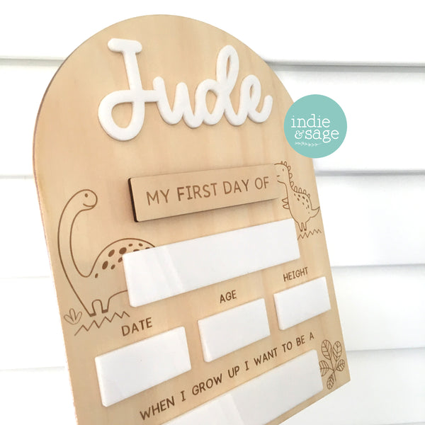 Personalised First/Last Day Back To School Board - Dinosaur Design