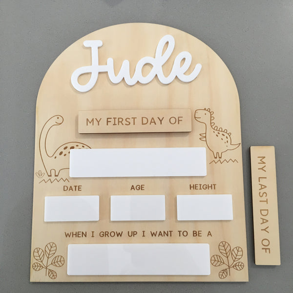 Personalised First/Last Day Back To School Board - Dinosaur Design