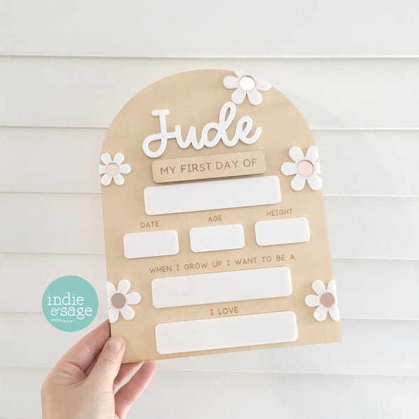 XL Back To School Board - White and Rose Gold Flowers (Single Name Version)