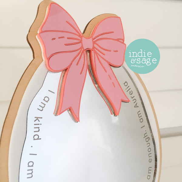Daily Affirmation Mirror Pink Bow Style - Engraved with your childs name