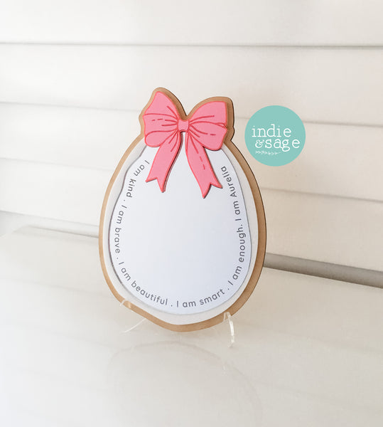 Daily Affirmation Mirror Pink Bow Style - Engraved with your childs name