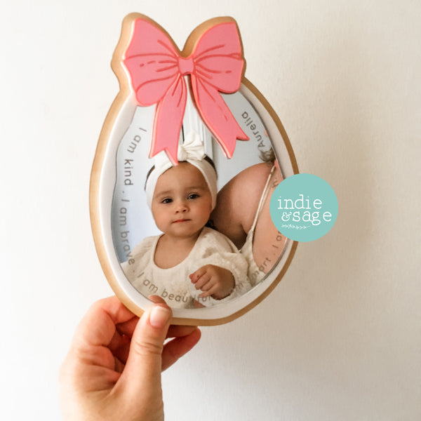 Daily Affirmation Mirror Pink Bow Style - Engraved with your childs name