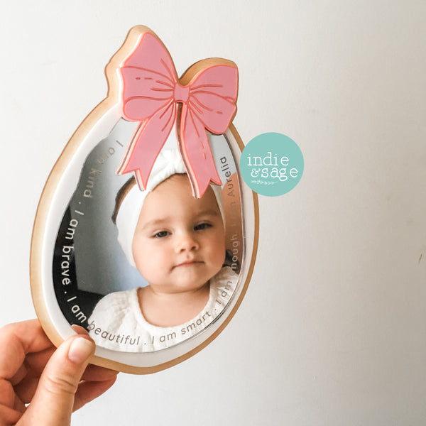 Daily Affirmation Mirror Pink Bow Style - Engraved with your childs name
