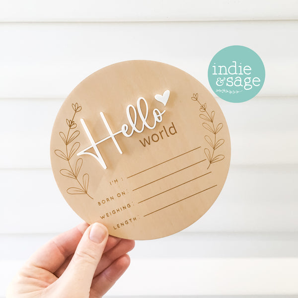 Hello World Personalised Newborn Announcement, Leaf Design