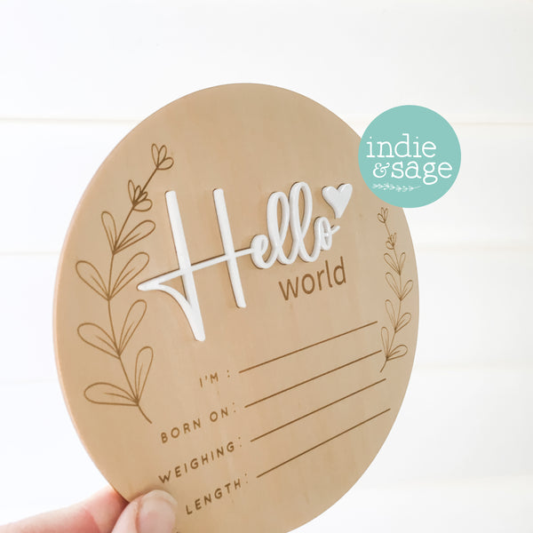 Hello World Personalised Newborn Announcement, Leaf Design