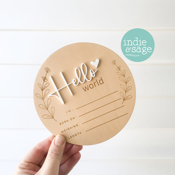Hello World Personalised Newborn Announcement, Leaf Design