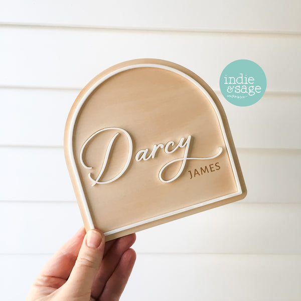 Beautiful Baby Announcement Name Plaque - Wood & Acrylic Engraved Name Sign