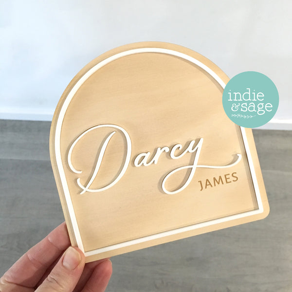Beautiful Baby Announcement Name Plaque - Wood & Acrylic Engraved Name Sign