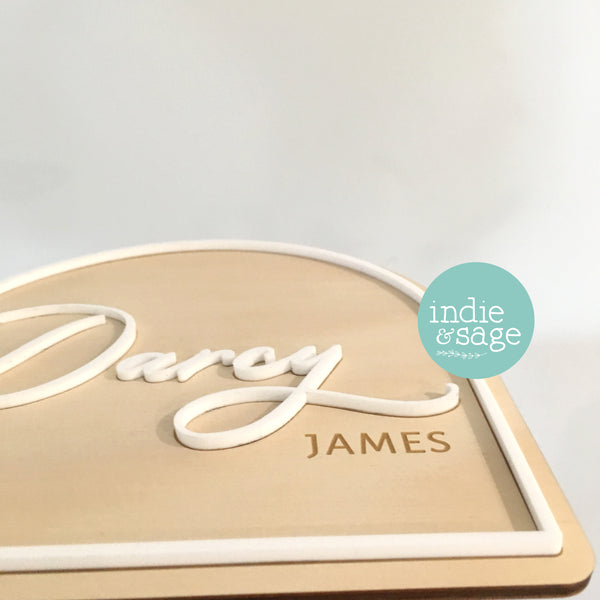 Beautiful Baby Announcement Name Plaque - Wood & Acrylic Engraved Name Sign