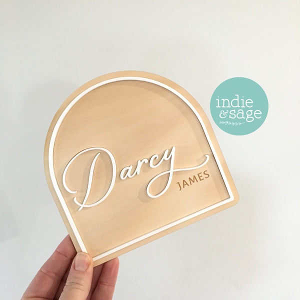 Beautiful Baby Announcement Name Plaque - Wood & Acrylic Engraved Name Sign