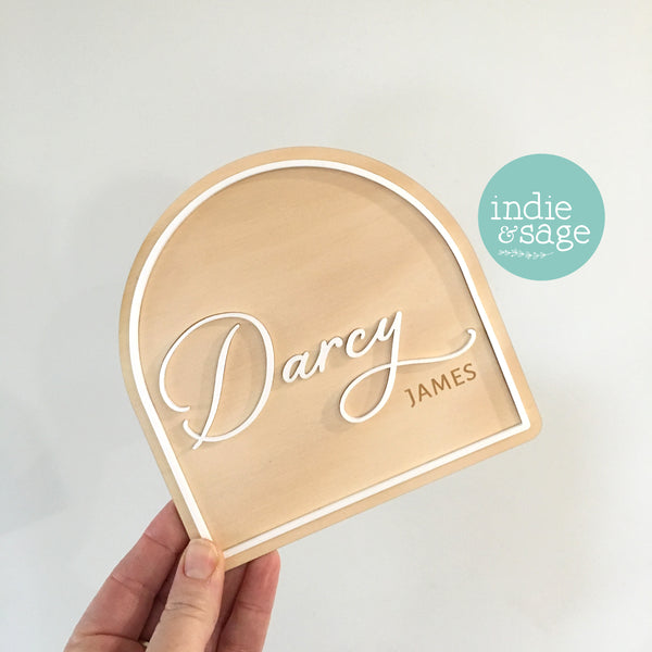 Beautiful Baby Announcement Name Plaque - Wood & Acrylic Engraved Name Sign