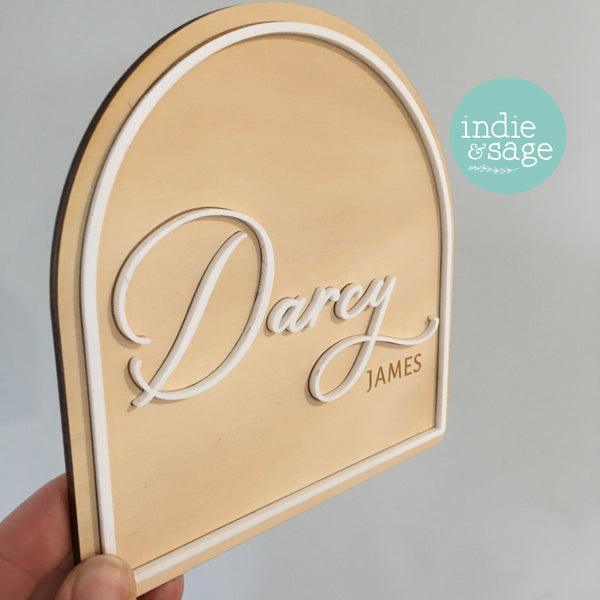 Beautiful Baby Announcement Name Plaque - Wood & Acrylic Engraved Name Sign