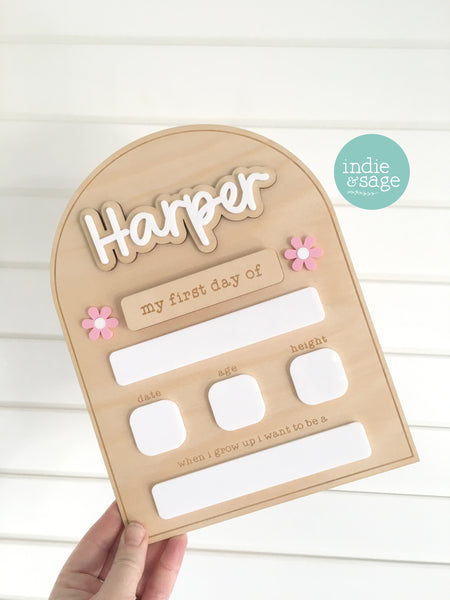 Personalised Back To School Board - "Harper" Musk Flower Design