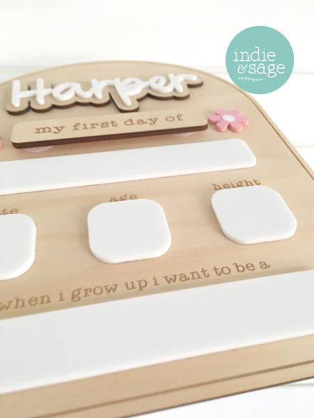 Personalised Back To School Board - "Harper" Musk Flower Design