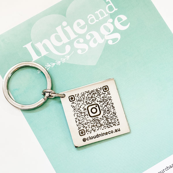 Engraved QR Code Keychain (Stainless Steel - link to your socials or website)