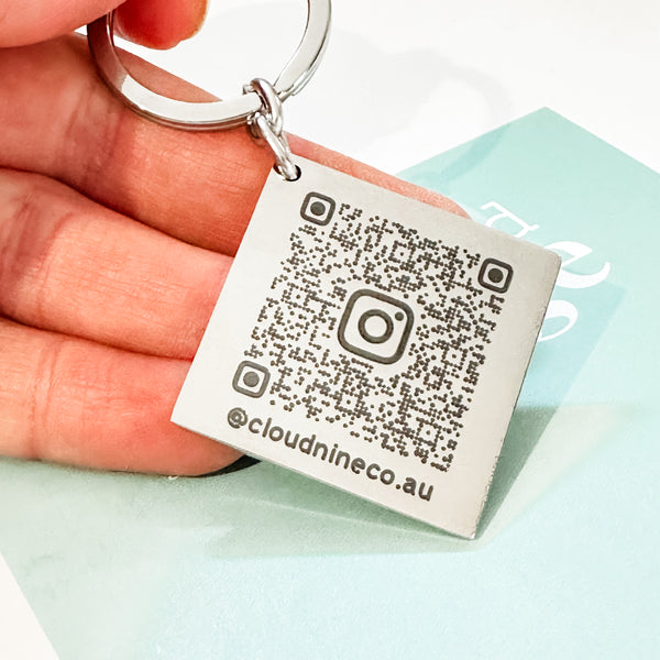 Engraved QR Code Keychain (Stainless Steel - link to your socials or website)