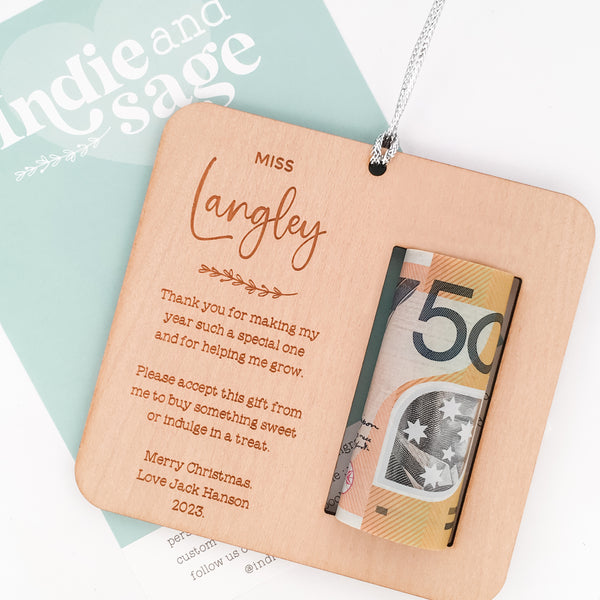 Christmas Money Holder - Teacher Gift Personalised