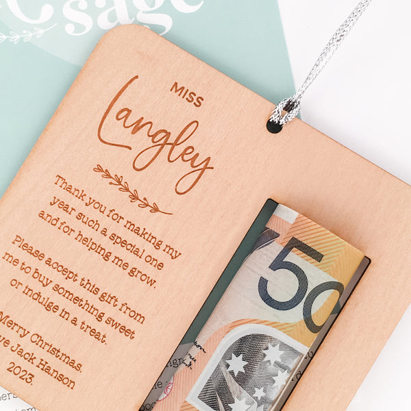Christmas Money Holder - Teacher Gift Personalised