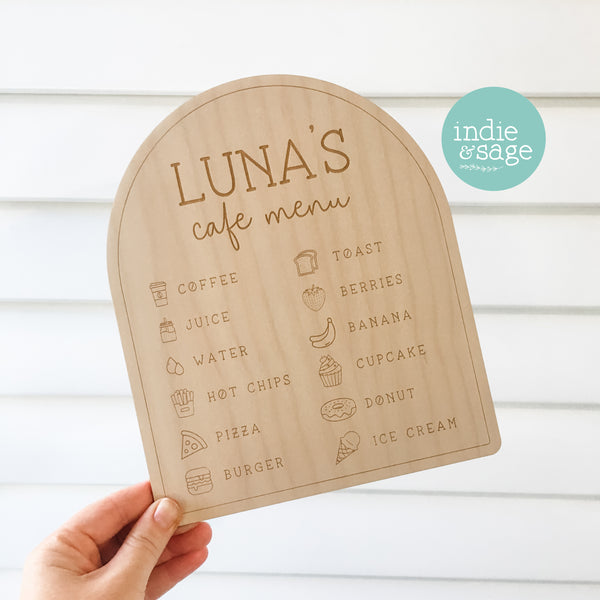 Personalised Kids Café Menu with Stand (personalised play kitchen menu)