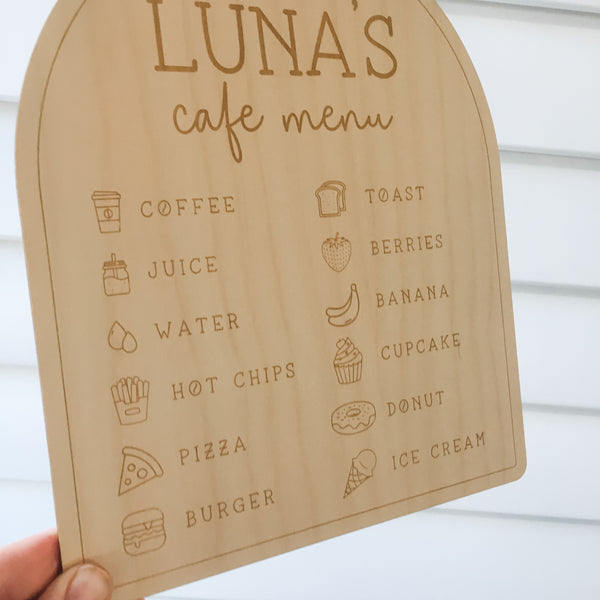 Personalised Kids Café Menu with Stand (personalised play kitchen menu)
