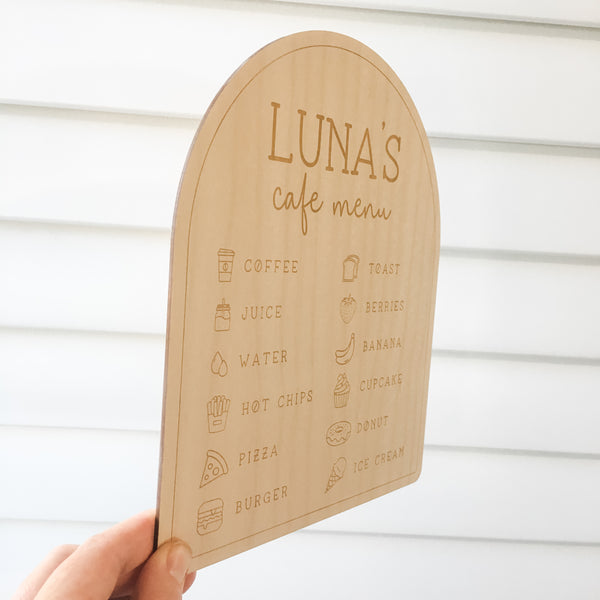 Personalised Kids Café Menu with Stand (personalised play kitchen menu)