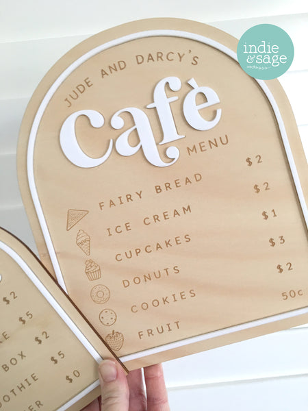 Personalised Kids Cafe and Drinks Menu (Eftpos Card & Play Money Add On Available)