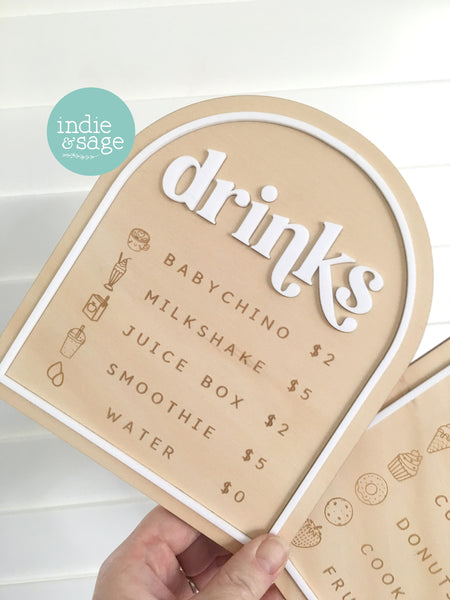 Personalised Kids Cafe and Drinks Menu (Eftpos Card & Play Money Add On Available)