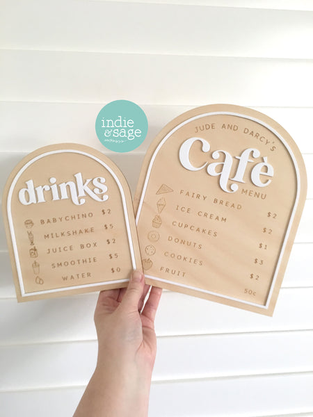 Personalised Kids Cafe and Drinks Menu (Eftpos Card & Play Money Add On Available)