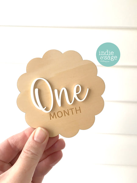 Scalloped Baby Milestone Disc Set - Wood and Acrylic (1 month to 1 year)