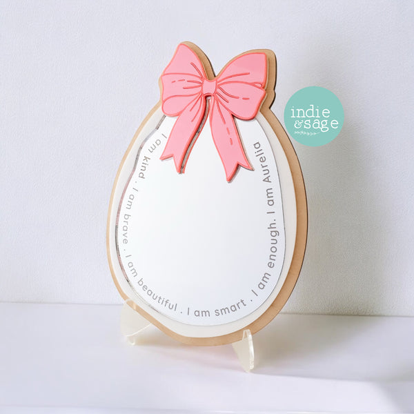 Daily Affirmation Mirror Pink Bow Style - Engraved with your childs name
