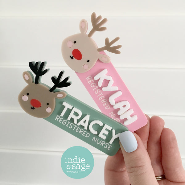 Christmas Name Badge - Reindeer Design